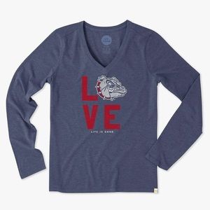 Women’s Life Is Good Long Sleeve V-neck Tee - Gonzaga Love